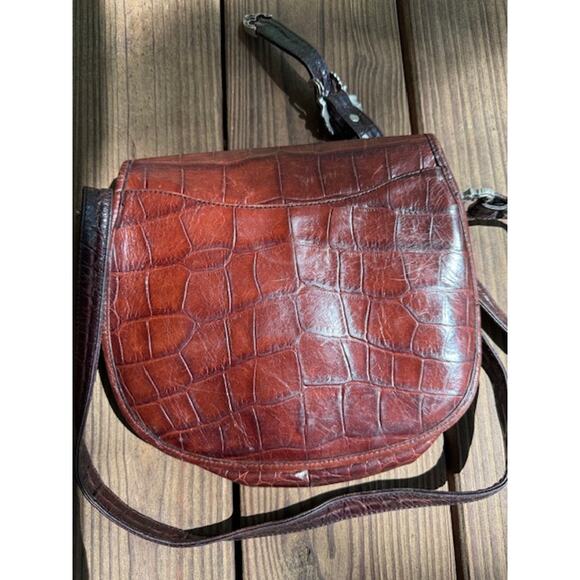 Ann Turk Glen Miller Brown Embossed Croc Leather Western Crossbody Purse - Picture 8 of 10